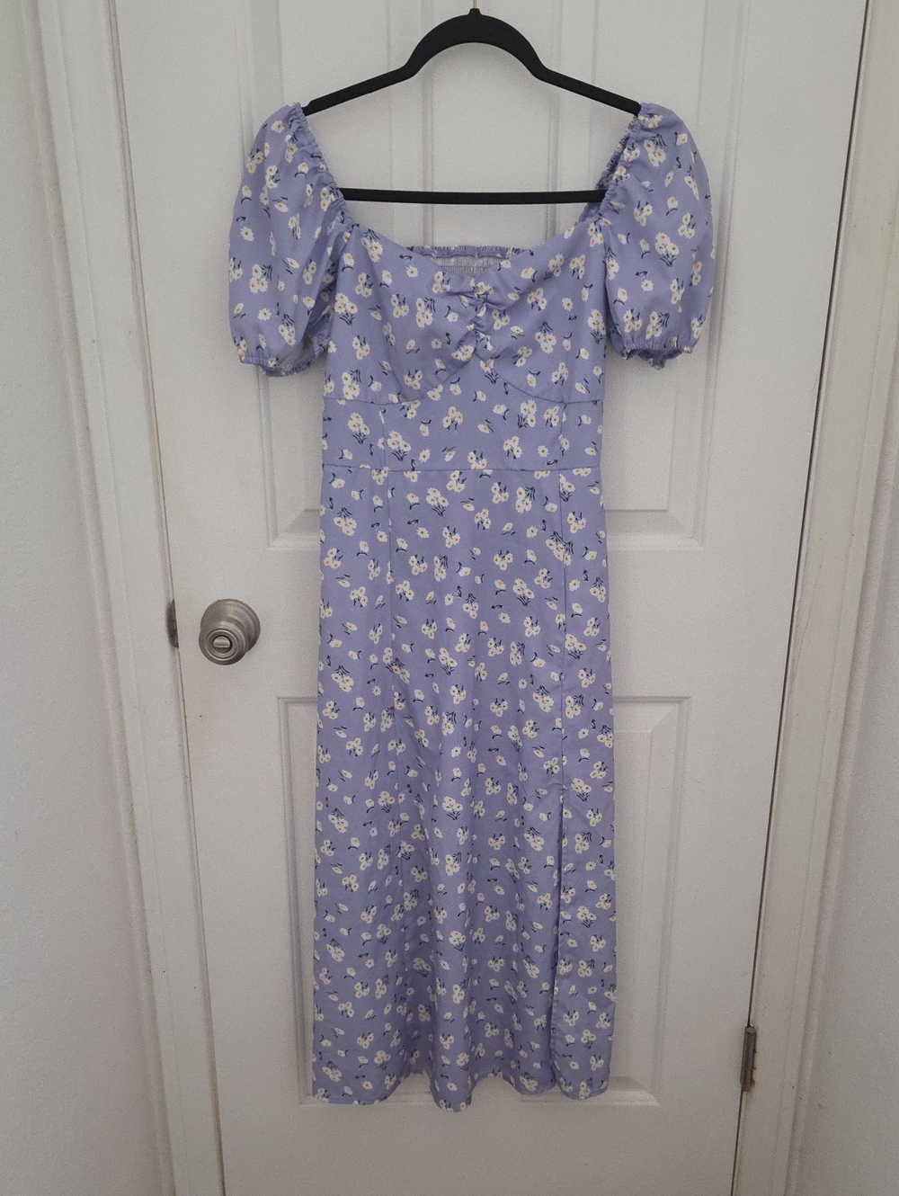 SHEIN Lavender Puff-Sleeve Floral Maxi Dress
